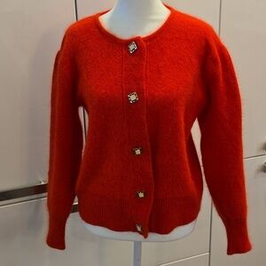 Vintage 1980s Angora Balloon Sleeves Red Cardigan Womens Size Medium